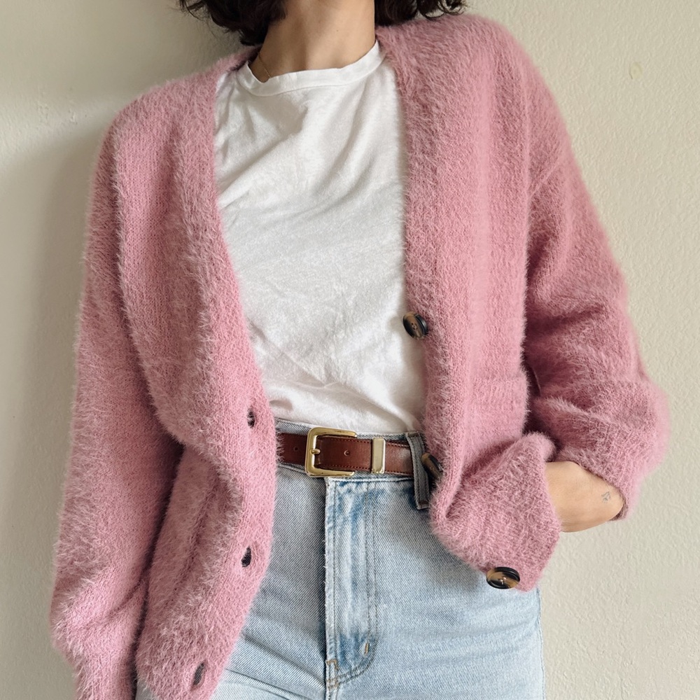 Cozy Pink Button-Up Cardigan